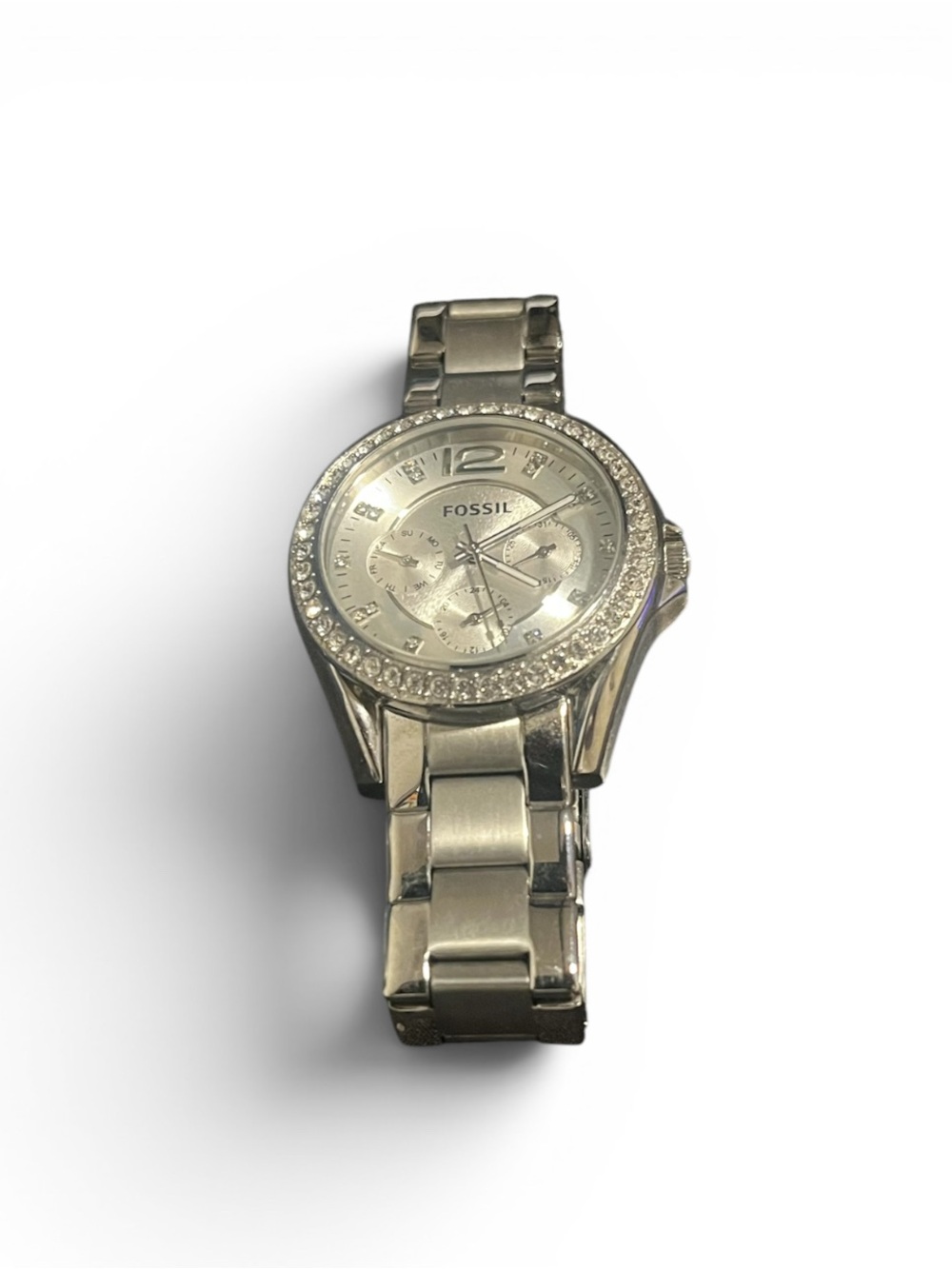 Fossil Silver Crystal-Trim Stainless Steel Bracelet Watch